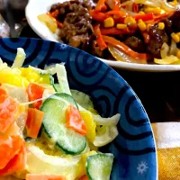 ポテトサラダ
牛肉の甘酢あんかけ|さきさん