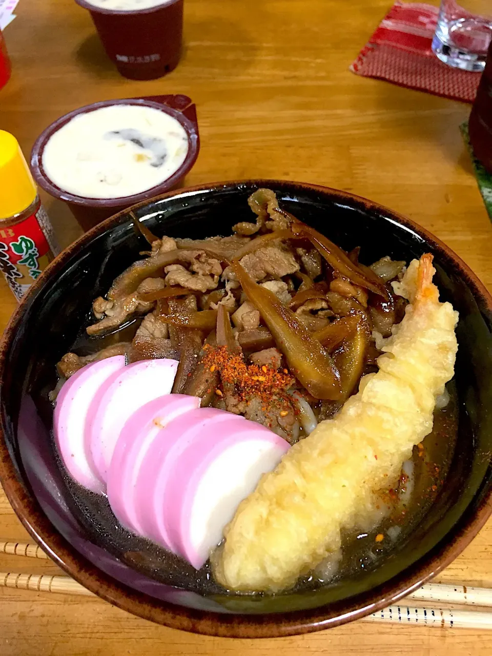 肉と天プラとカマボコそば、海老の茶碗蒸し*\(^o^)/*|すかラインさん