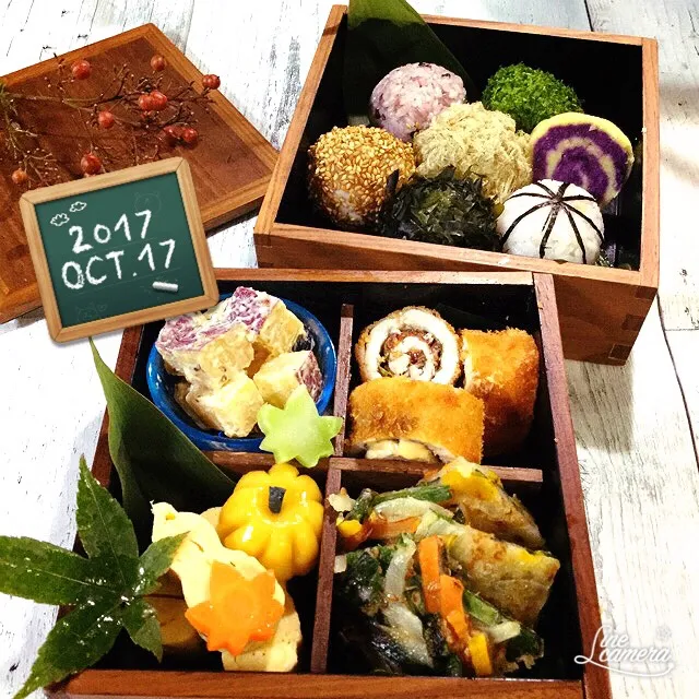 火曜日のお弁当🌸
・ 6種おにぎり、マンナンもち麦(黒米青さ金ごまもみわかめトロロ海苔)
・ ひょうたんのだし巻き玉子
・ ささみのロールフライ(大葉と梅、海苔とチーズ)
・ サツマイモレモンマスタードサラダ
・ 野菜チヂミ(かぼちゃ玉ねぎにんじんニラ)
・ 2色さつまいもクルクルスイートポテト
・ モチモチかぼちゃ団|Mayumi Konishiさん