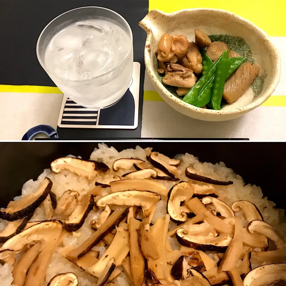 Snapdishの料理写真:今宵は、🐔鶏の炊合せと、先日頂いた松茸🍄をご飯と炊いたもので贅沢をしてみました😆たまには栄養つけないとねぇ😑|にゃあ（芸名）さん