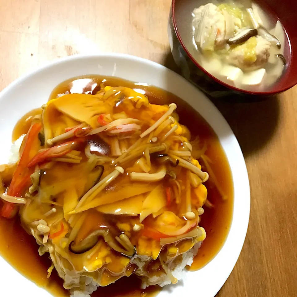 天津飯と白菜と鶏団子のスープ|puuqさん