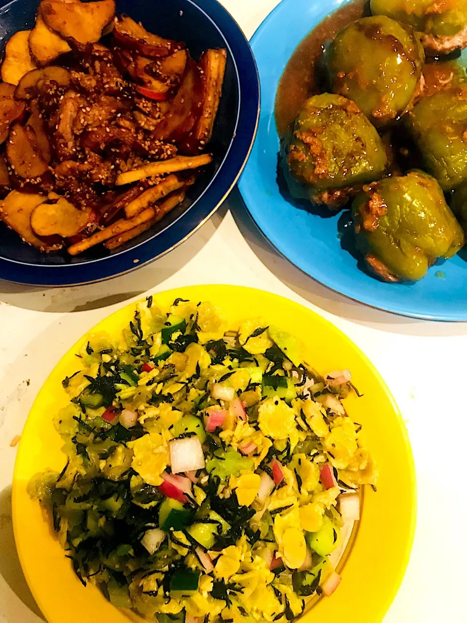 ・豚とさつまいものごままみれ
・ピーマン肉詰め
・打豆のサラダ
#本日のメニューにないお品。|銀座 小料理 龍さん