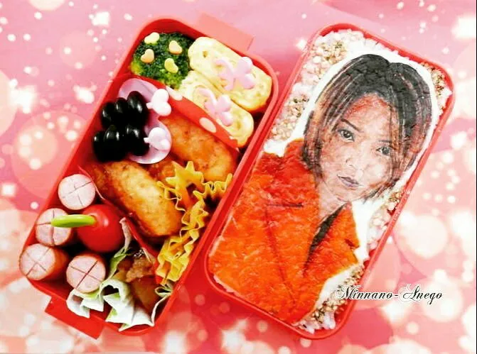 ショートカットの『安室奈美恵』弁当
 #オブラートアート
 #似顔絵弁当
 #中学生弁当|みんなのあねごさん