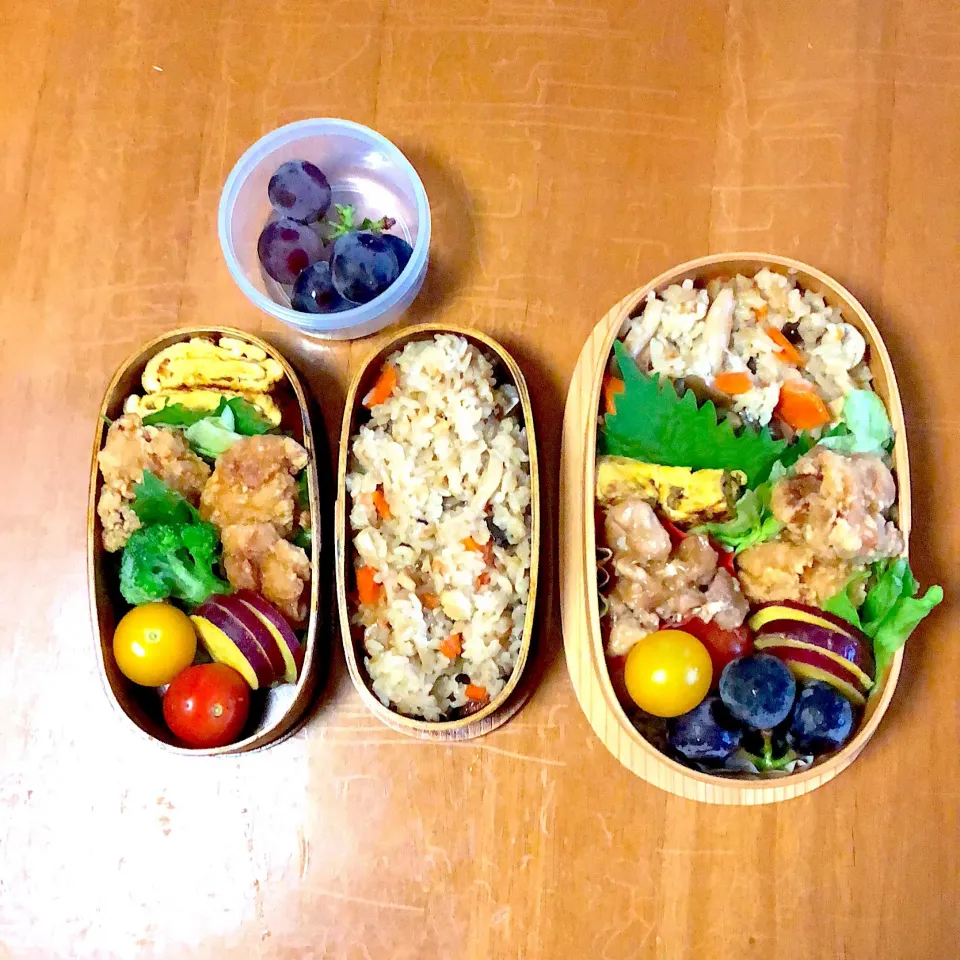 わっぱ弁当#女子高生#二人分#唐揚げ#秋の味覚 #きのこご飯#味付けご飯|Eriko  Naraさん