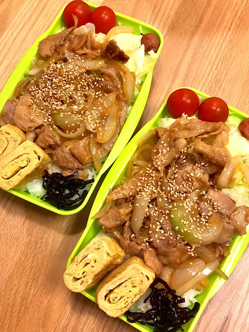 2017.10.20 中2＆高2男子 生姜焼き弁当〜(☝ ՞ ͜ʖ՞)☝
#高2弁当 #中2弁当 #生姜焼き弁当|mari-pさん