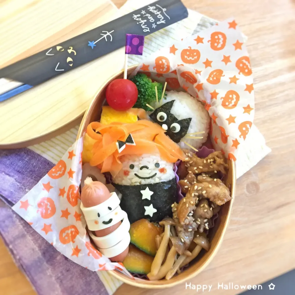 Snapdishの料理写真:ハロウィン弁当♩ 魔女&黒猫|yokkoiroさん