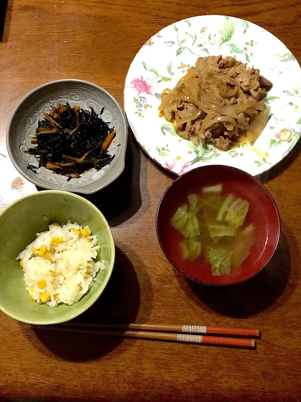 Snapdishの料理写真:🐷肉の南蛮漬け、ひじきの煮物、コーン🍚|Mami Otsukaさん