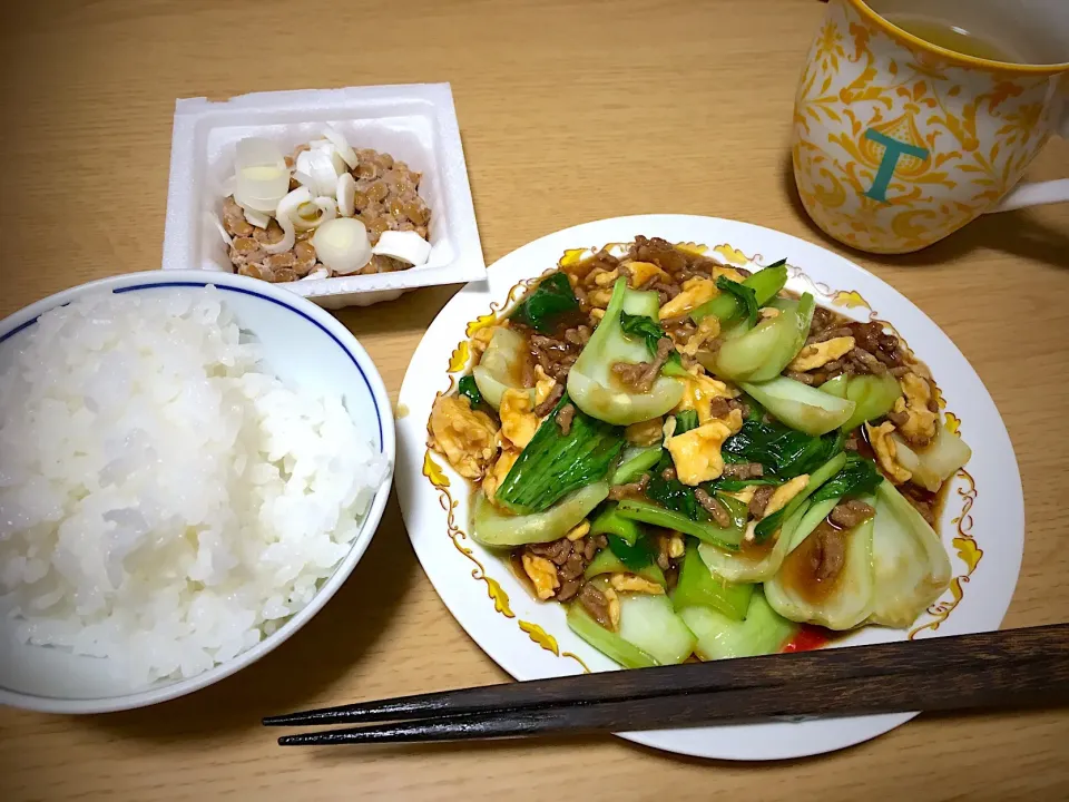 青梗菜のオイスター炒めと納豆|よこさん