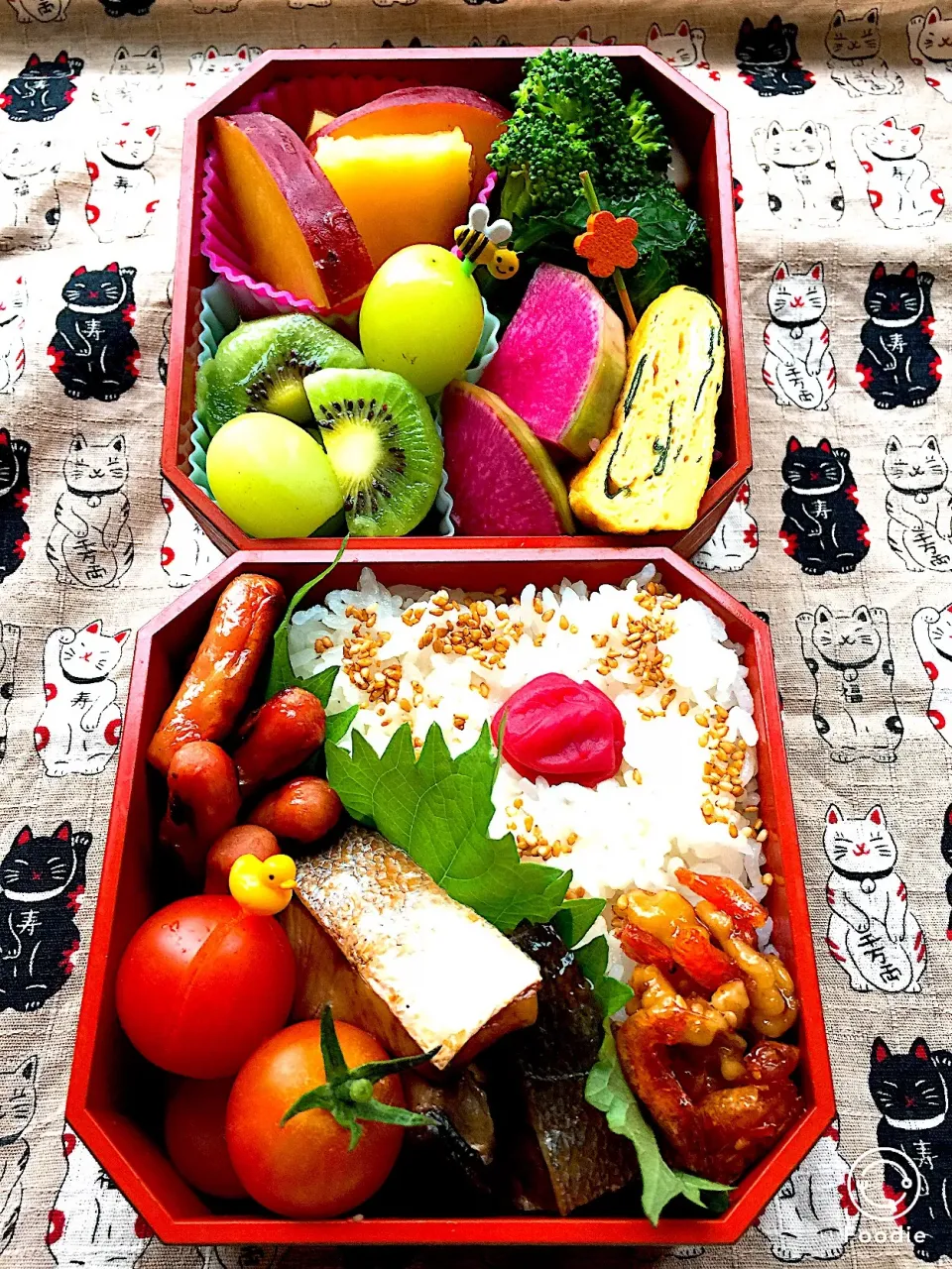 #お父さん弁当 #兎に角野菜たっぷり イナダの#幽庵焼 復活した #シャインマスカット #キーウイフルーツ #庭で採れたシリーズ #ミニトマト|Blueberry🫐さん