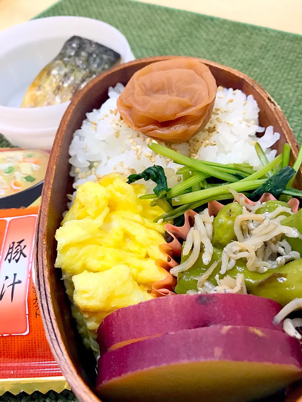 #鰆 #獅子唐 の #炊いたん
#壬生菜 #卵焼き|hidejetさん