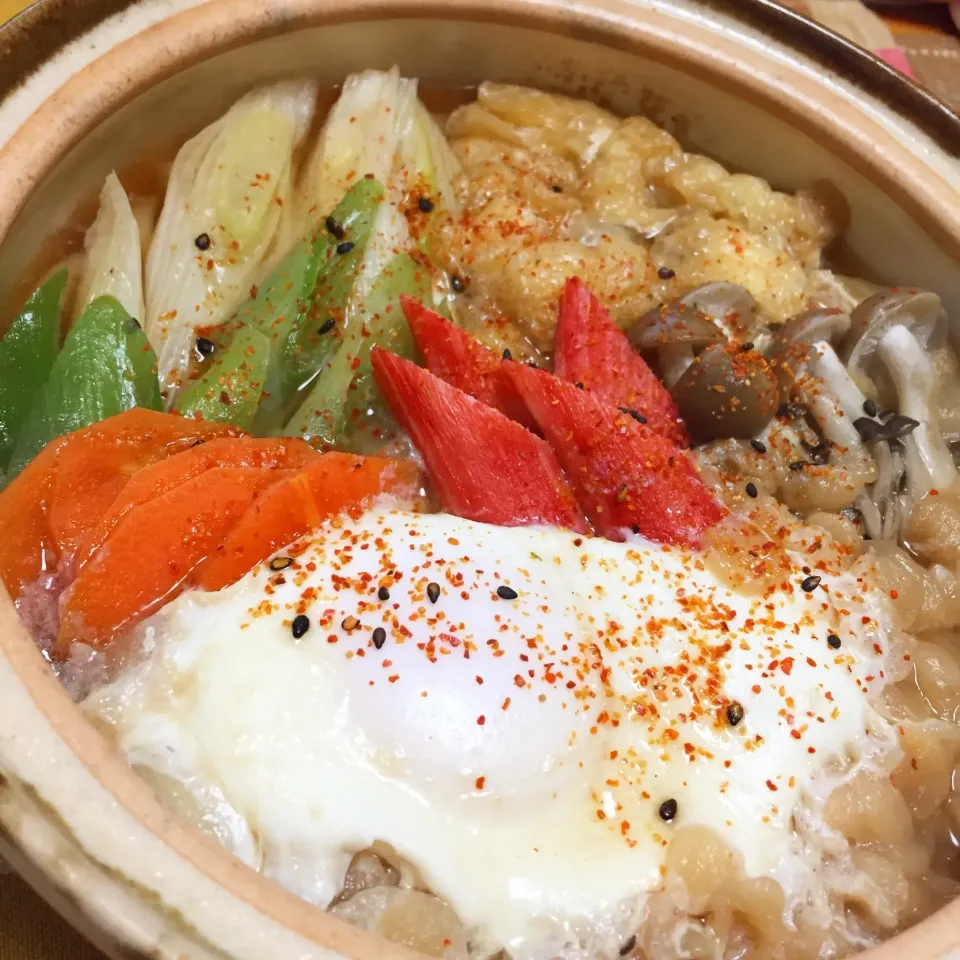 鍋焼きうどん #おひるごはん #鍋焼きうどん #うどん #おうちごはん #おうちうどん #寒い日|カウンター嬢さん