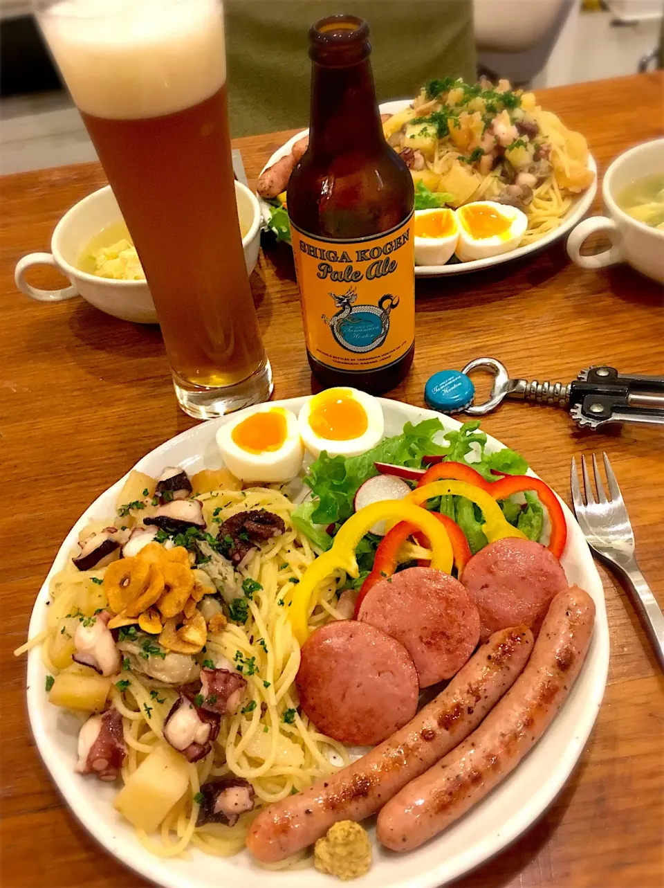 たこと牡蠣、じゃがいももパスタと、色々おつまみ🍻|なかじー。さん