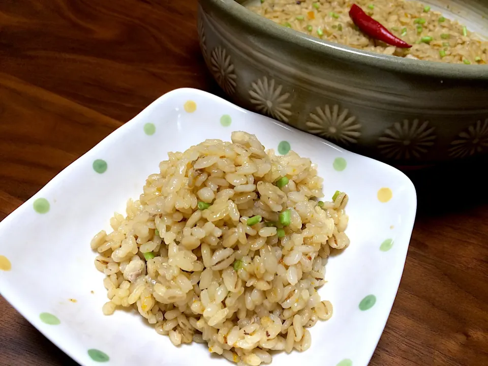 鶏なめこ汁での土鍋麦ごはん🍲🌶|ぱぴこ家さん