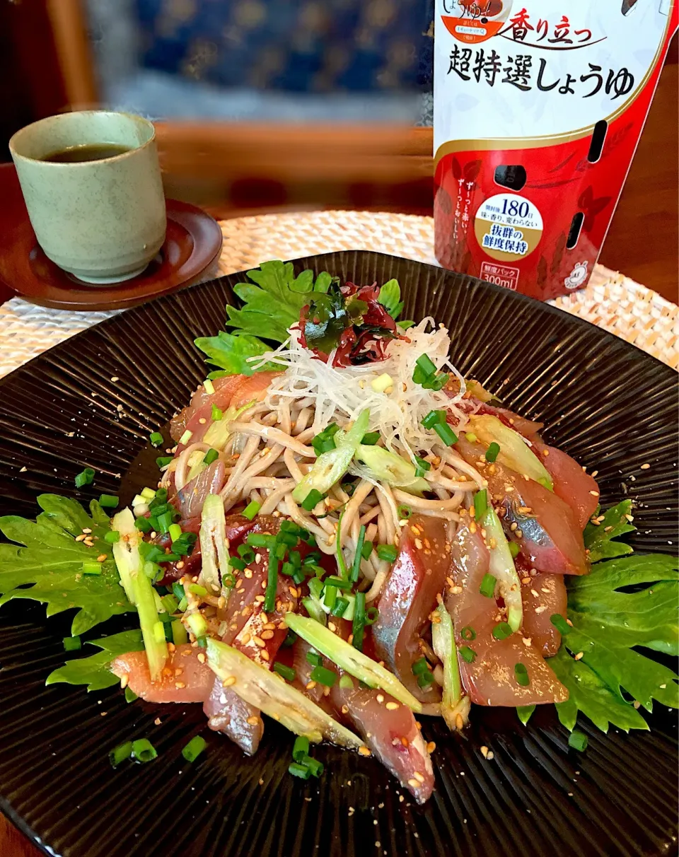 つばすの醤油漬け（柚子胡椒風味）を和ソバに のっけて✨ぶっかけソバのお昼ご飯💕|paaruさん