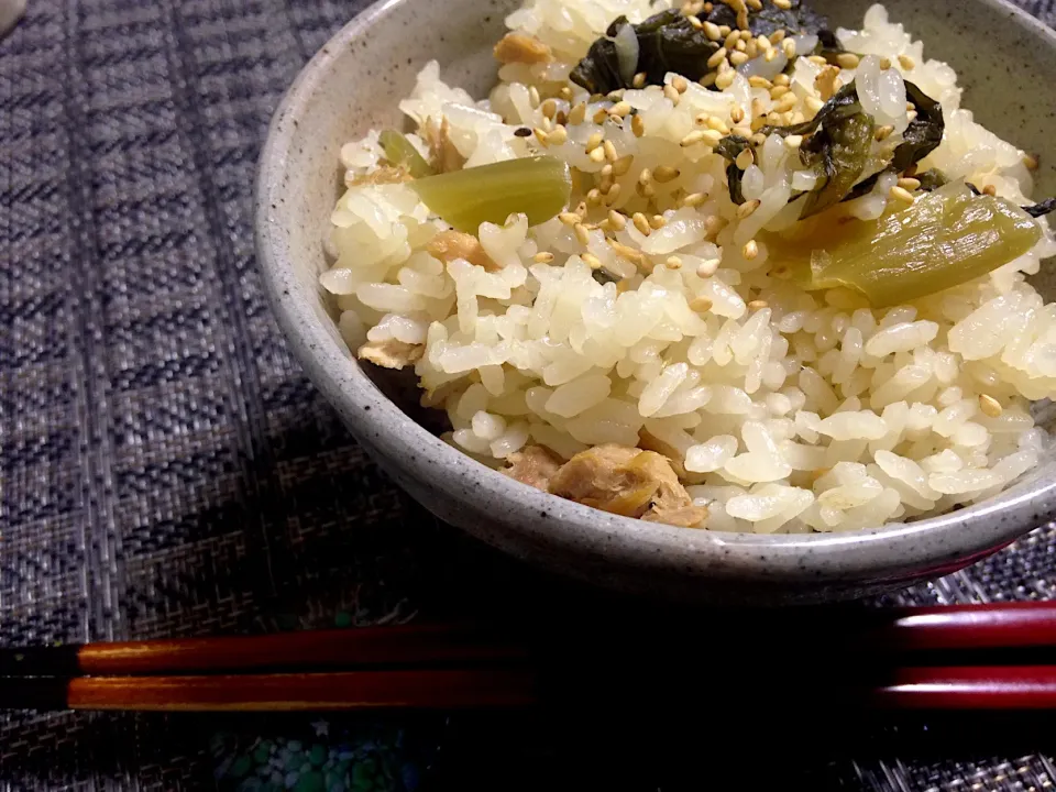 野沢菜とツナと油揚げの炊き込みご飯🍚✨|はるさん