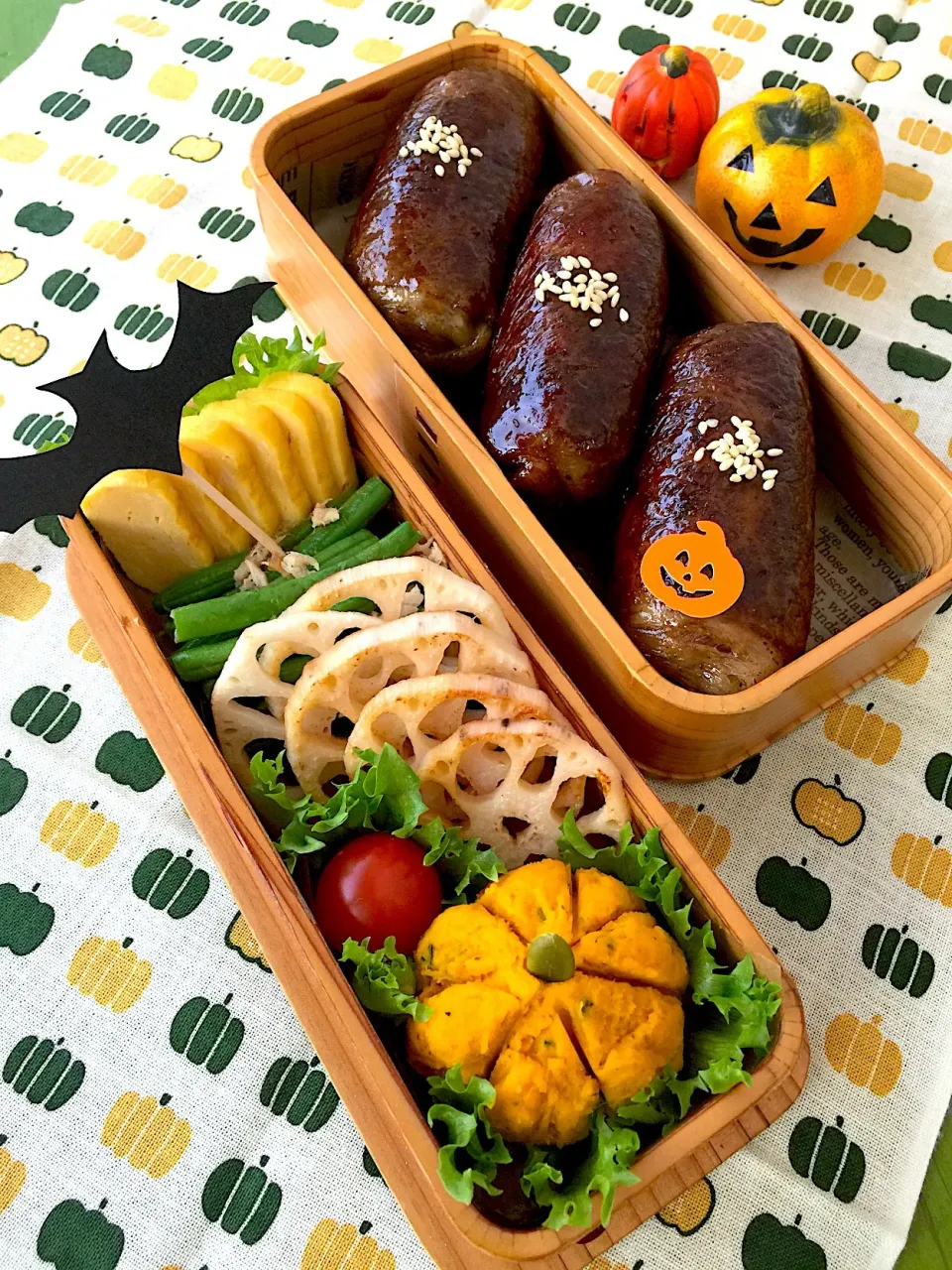 肉巻きおにぎり弁当🍖🎃|udomegu☆さん