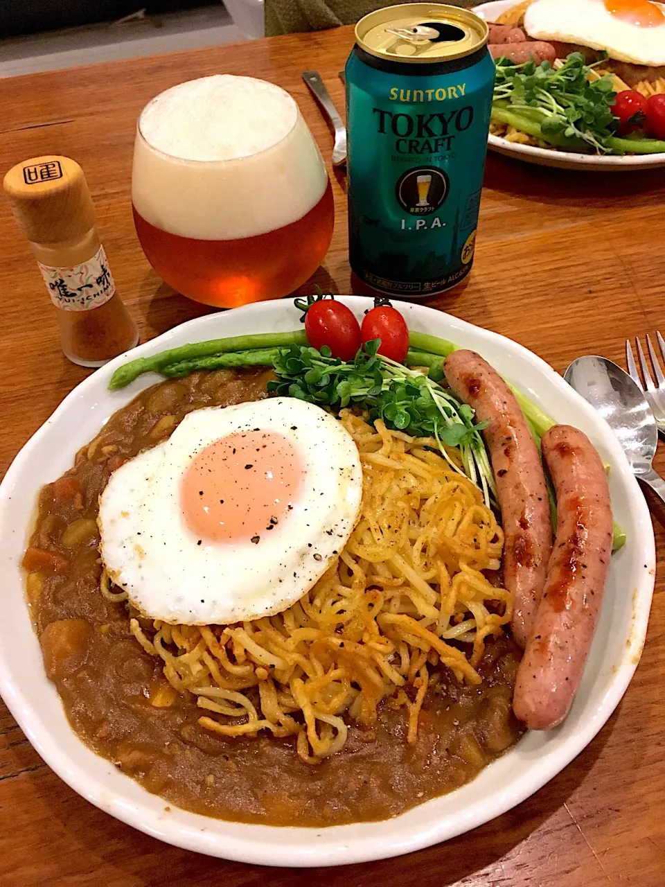 二日目カレーで、カレー焼きそば🍛🍻✨|なかじー。さん