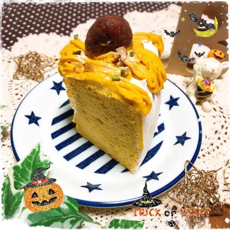 かぼちゃのモンブランシフォンケーキ🎃
カットVer.❣️|ばろんさん