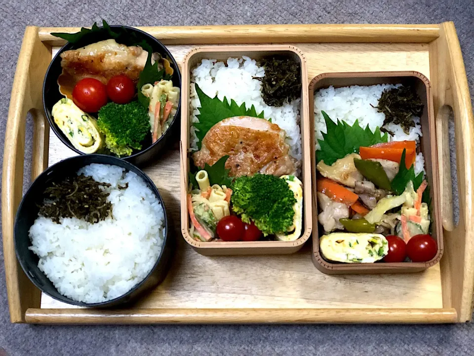 チキンソテー 弁当。茶殻のふりかけ付き|弁当 備忘録さん