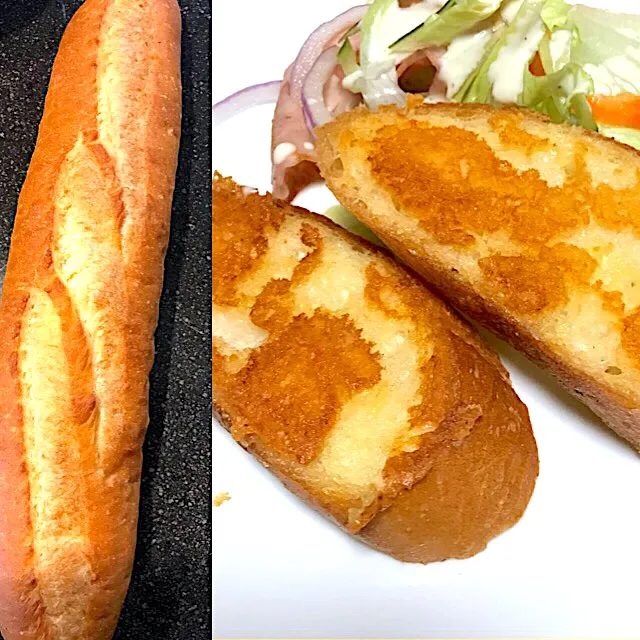 フライパンでフランスパンをチーズ塗り焼き🧀|シュトママさん