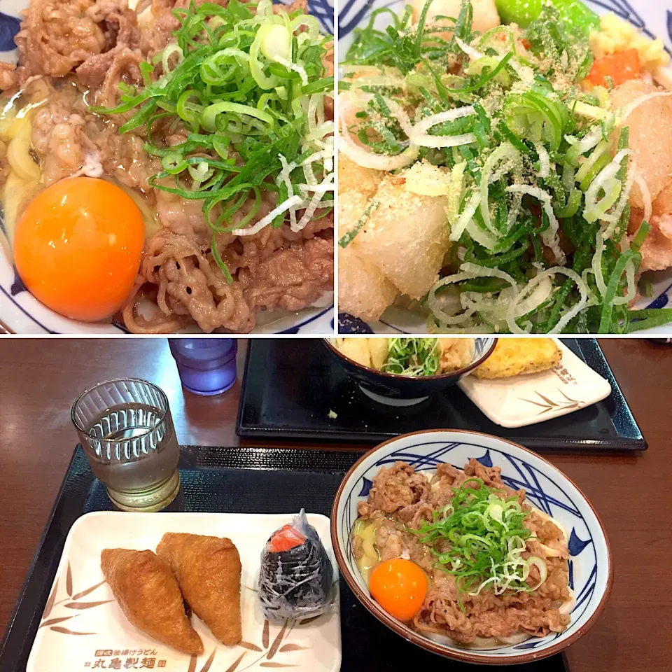 Snapdishの料理写真:相方とのんびりお昼。牛すき釜玉とごろごろ野菜の揚げだしぶっかけ。  #丸亀製麺 #戸田公園駅|kayak-gohanさん