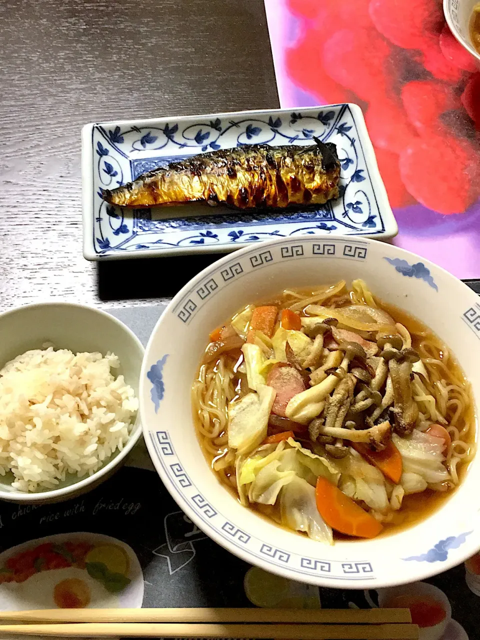 飛龍生ラーメン醤油、塩サバ焼き、ご飯(*^｡^*)|ライムさん