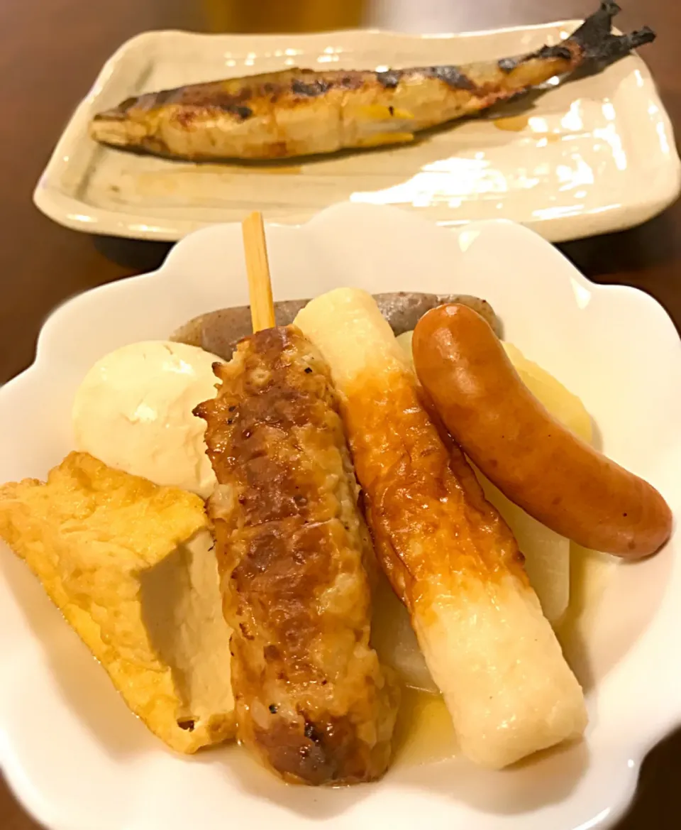 Snapdishの料理写真:おでん & 子持ち鮎の塩焼き🍢✨|Chirico❤️さん