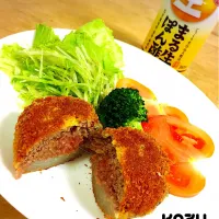 Snapdishの料理写真:あけびの肉詰めフライ #ヤマサ #おいしいしょうゆ研究部 #まる生ぽん酢