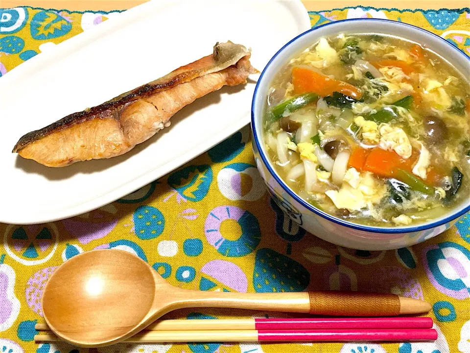 あんかけうどんと焼き鮭|あんくママさん