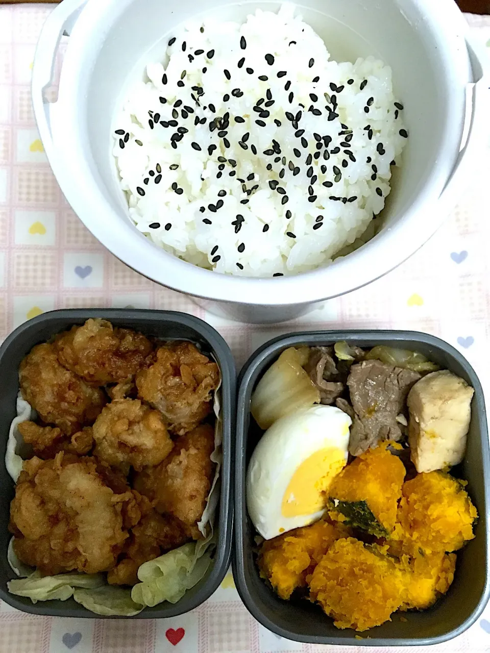 11月7日 息子弁当 唐揚げ すき焼き風 カボチャカレー風味|オリーブさん