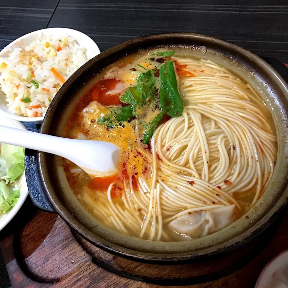 海老ワンタン麺定食@天然居(虎ノ門)|塩豚骨さん