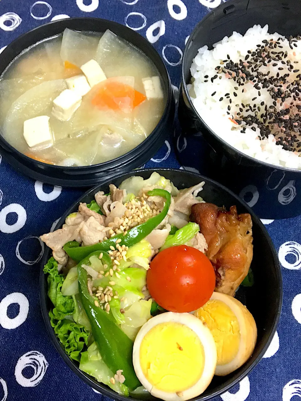 夫お弁当🍱
#手羽元コーラ煮#野菜チャンプルー豚汁|かねしろ食堂さん