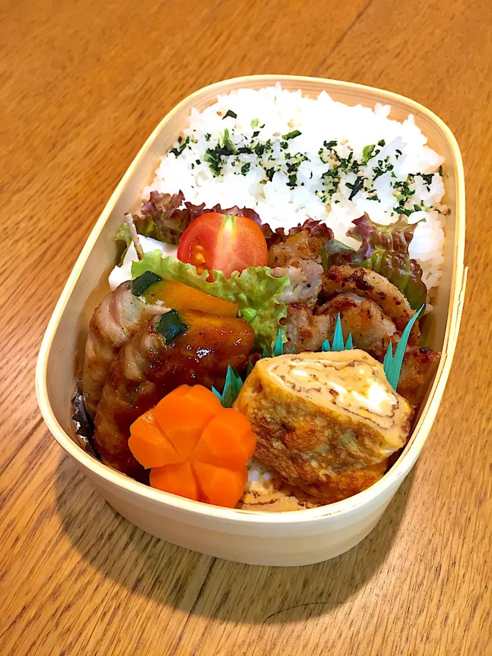 高校生息子のお弁当  カボチャの肉巻き#わっぱ弁当|まつださんさん