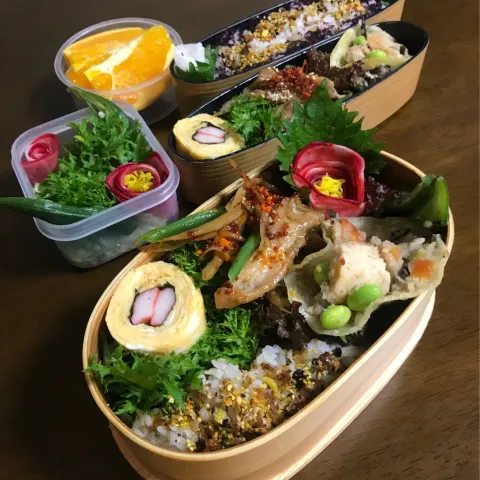 「オーガニックみそパウダー 野菜だし」を使ってみたSnapdishの料理・レシピ写真:今日の2人のお弁当🍱オーガニックみそパウダーで味噌きんぴらとまたおから