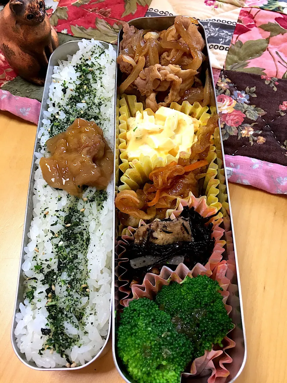 焼肉 卵サラダ ワカサギ南蛮漬け ひじき煮 ブロッコリー弁当。|Kumiko Kimuraさん