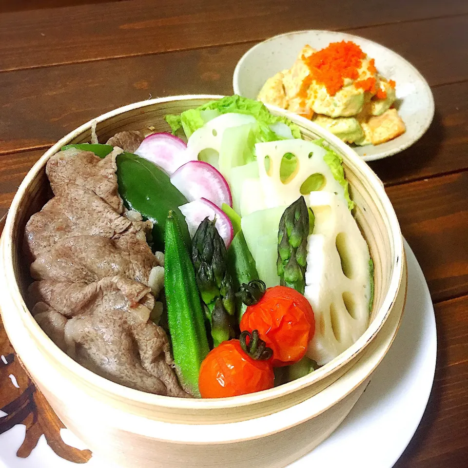 牛肉と野菜の蒸篭料理♡|サヤラムネさん