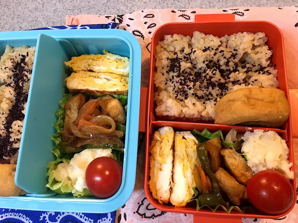 Snapdishの料理写真:♫今日のお弁当♫〜鶏と野菜の味噌マヨ炒め、だし巻き卵、がんも煮、ポテトサラダ、トマト〜|Satokoさん