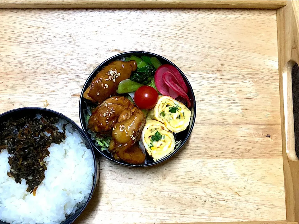 鶏のさっぱり煮 弁当、茶殻のふりかけ。|弁当 備忘録さん