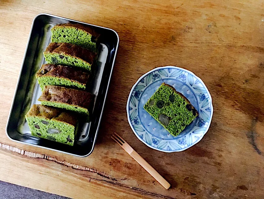 抹茶と甘納豆のパウンドケーキ|長い谷の川さん