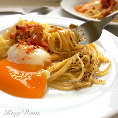 「〆まで美味しいキムチ鍋つゆ」を使ってみたSnapdishの料理・レシピ写真:キムチ鍋の〆パスタ