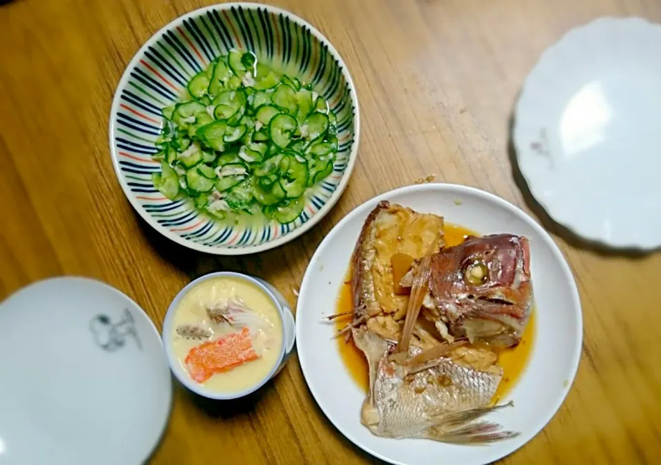 タイの煮付け、タイの茶碗蒸し、アジの酢の物|漁吉丸ゆみさん