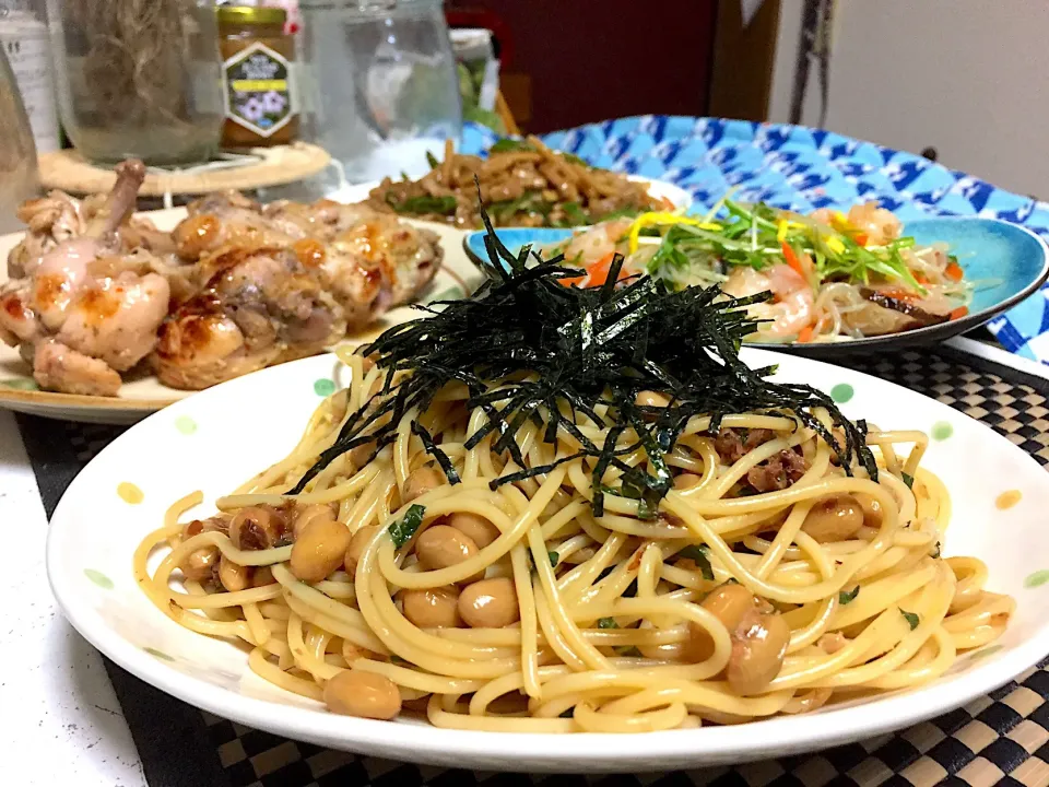 納豆パスタ  塩レモンチキン  春雨サラダ  青椒肉絲|石川洋子さん