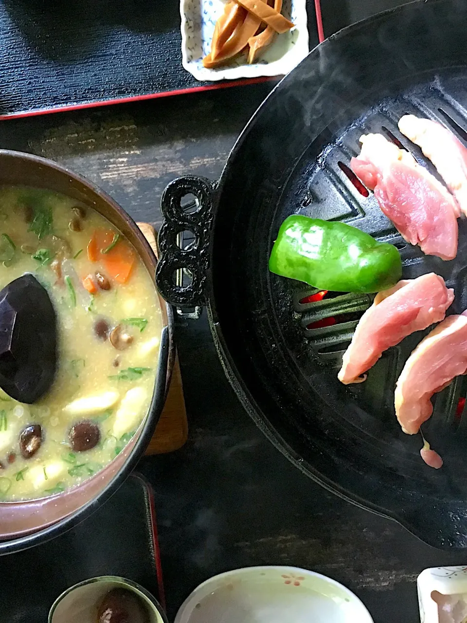 Snapdishの料理写真:地鶏ナメコ汁定食|kenshiさん