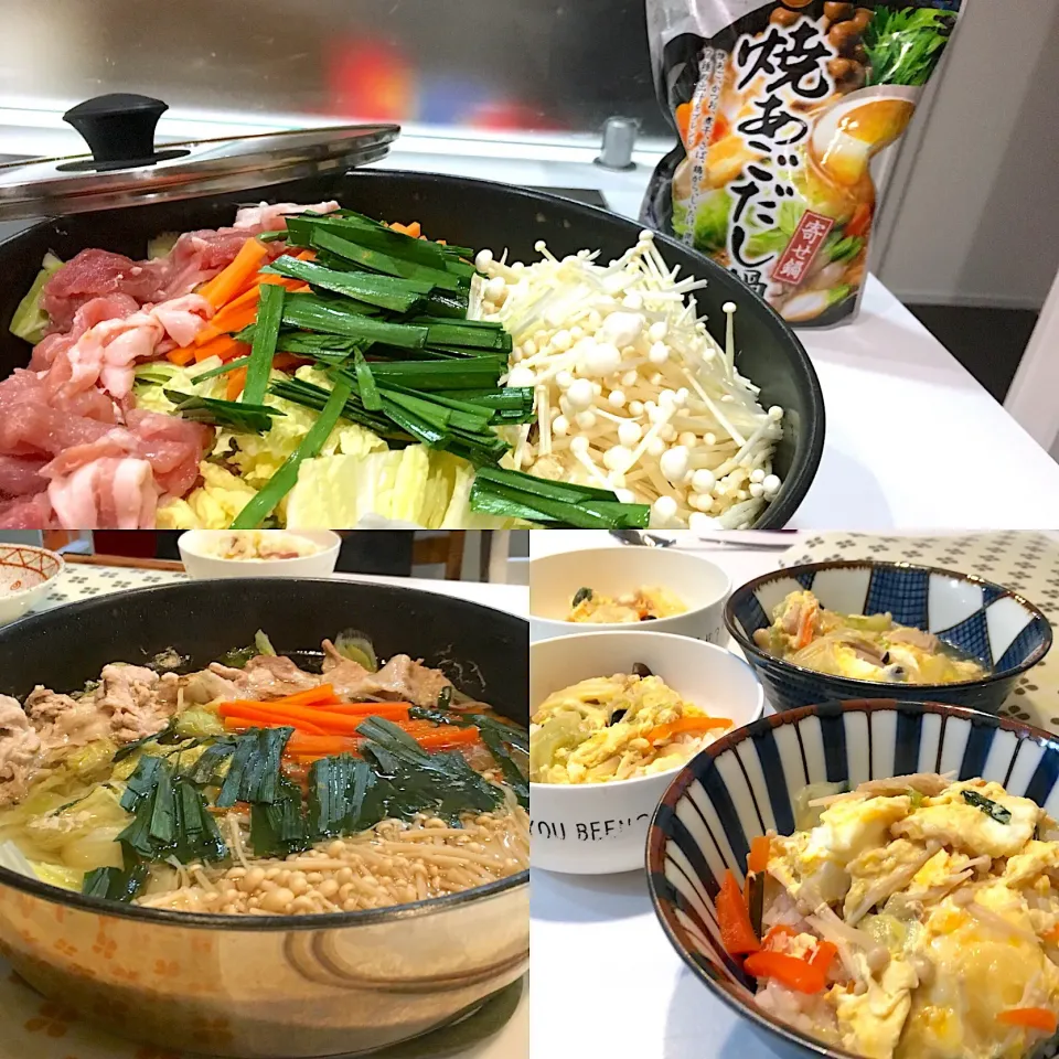 焼きあごだしつゆで〆チェンしました♪
〜焼きあごだし鍋→玉子丼〜|やっこさん