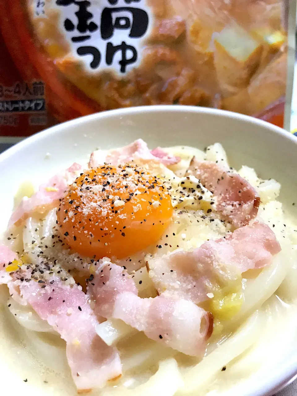 今日の〆は 
カルボナーラ風うどん〜♪|Loveミニーさん