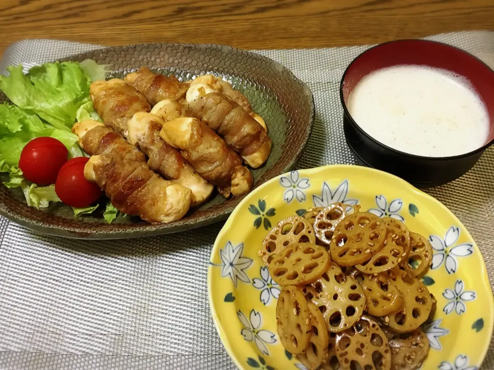 豆腐の肉巻き・生椎茸のポタージュ・レンコンのきんぴら|美也子さん