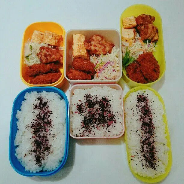 Snapdishの料理写真:11/14(火)の3人弁当🍱|ふみぃさん