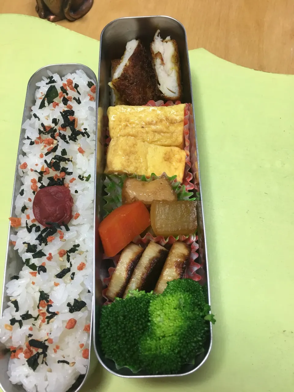 たらのカレーフライ 卵焼き 厚揚げと大根の煮物 長芋ソテー ブロッコリー弁当。|Kumiko Kimuraさん