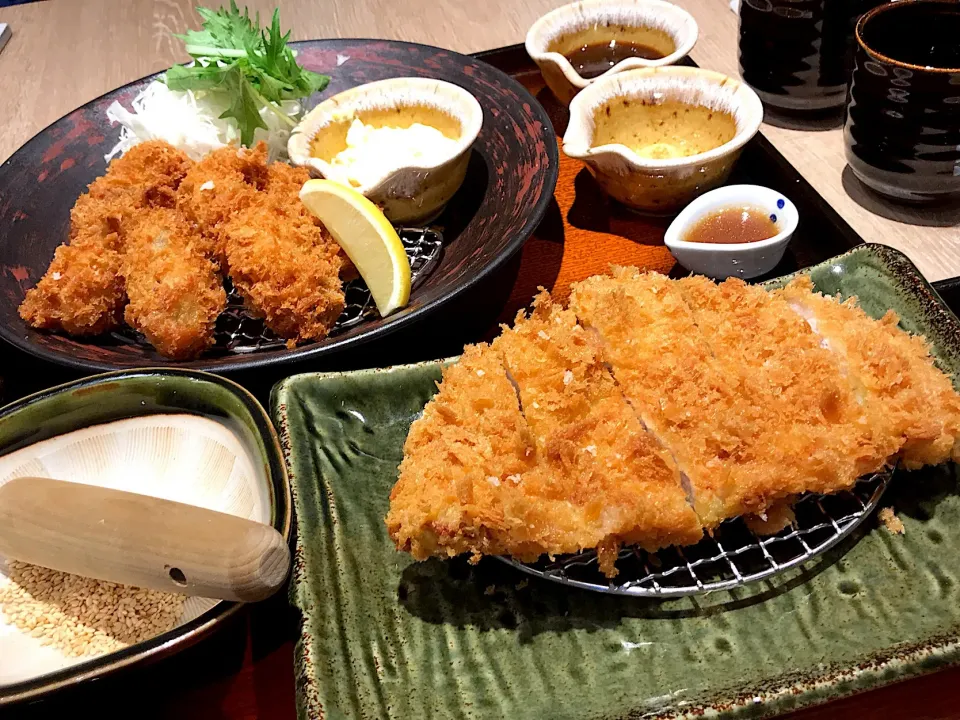 炸豬里肌肉定食+廣島炸牡蠣|Jiang Meiyahoさん