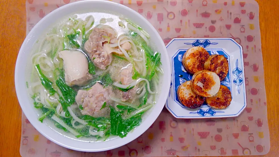 １０月１９日　水菜鶏塩うどん　長芋焼き|いもこ。さん